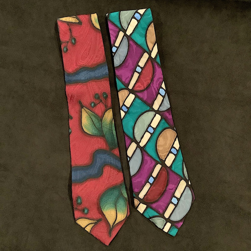 Robert Daskal neckties lot of 2 vintage silk hand painted